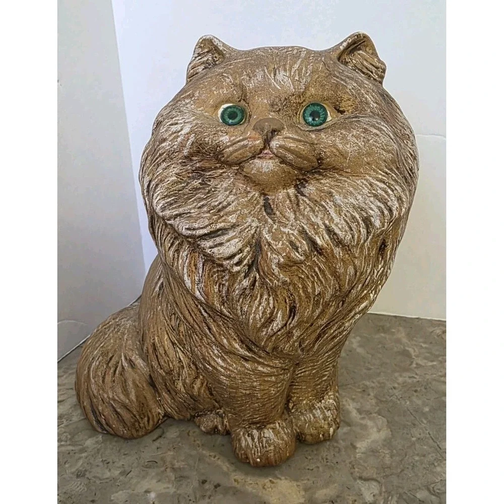 Vintage 70's Ceramic Cats Tan‎ Green Eyes Standing Cat 8
